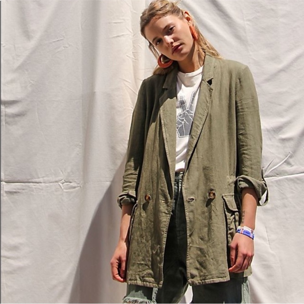 Free People Olive Green Oversized Blazer